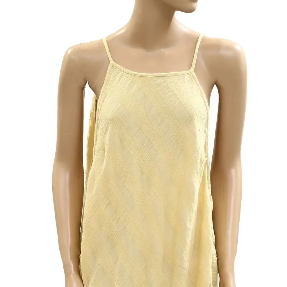 Free People Free Est Asymmetric Midi Dress Sleeveless Cotton Yellow XL 285357